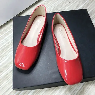 Advbridge  -  Pu Leather Women Flats Square Head Chinese Red Flat Shoes for Women Size 33-43 Zapatos Planos De Mujer Nice Quality Slipons