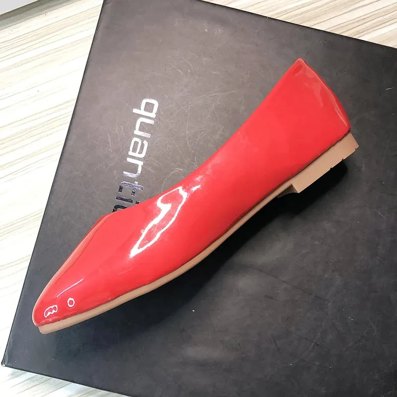 Advbridge  -  Pu Leather Women Flats Square Head Chinese Red Flat Shoes for Women Size 33-43 Zapatos Planos De Mujer Nice Quality Slipons