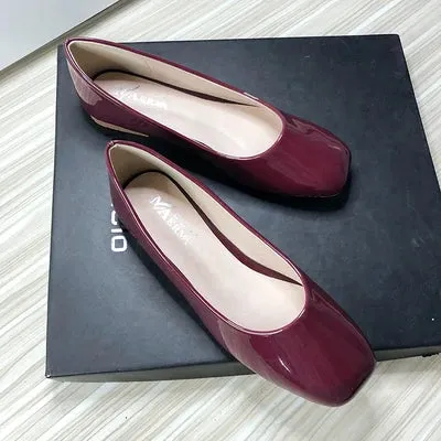 Advbridge  -  Pu Leather Women Flats Square Head Chinese Red Flat Shoes for Women Size 33-43 Zapatos Planos De Mujer Nice Quality Slipons