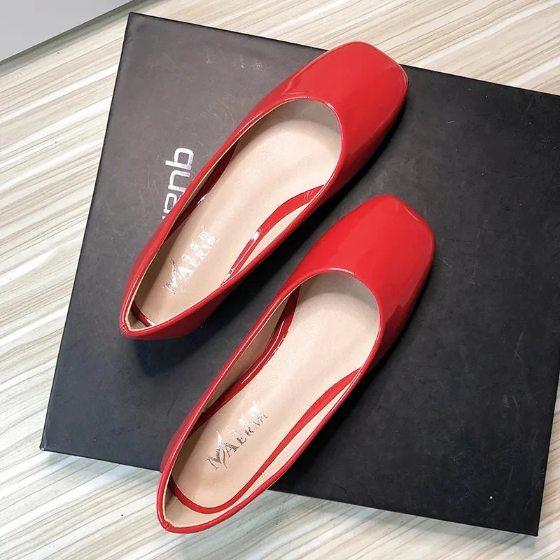 Advbridge  -  Pu Leather Women Flats Square Head Chinese Red Flat Shoes for Women Size 33-43 Zapatos Planos De Mujer Nice Quality Slipons