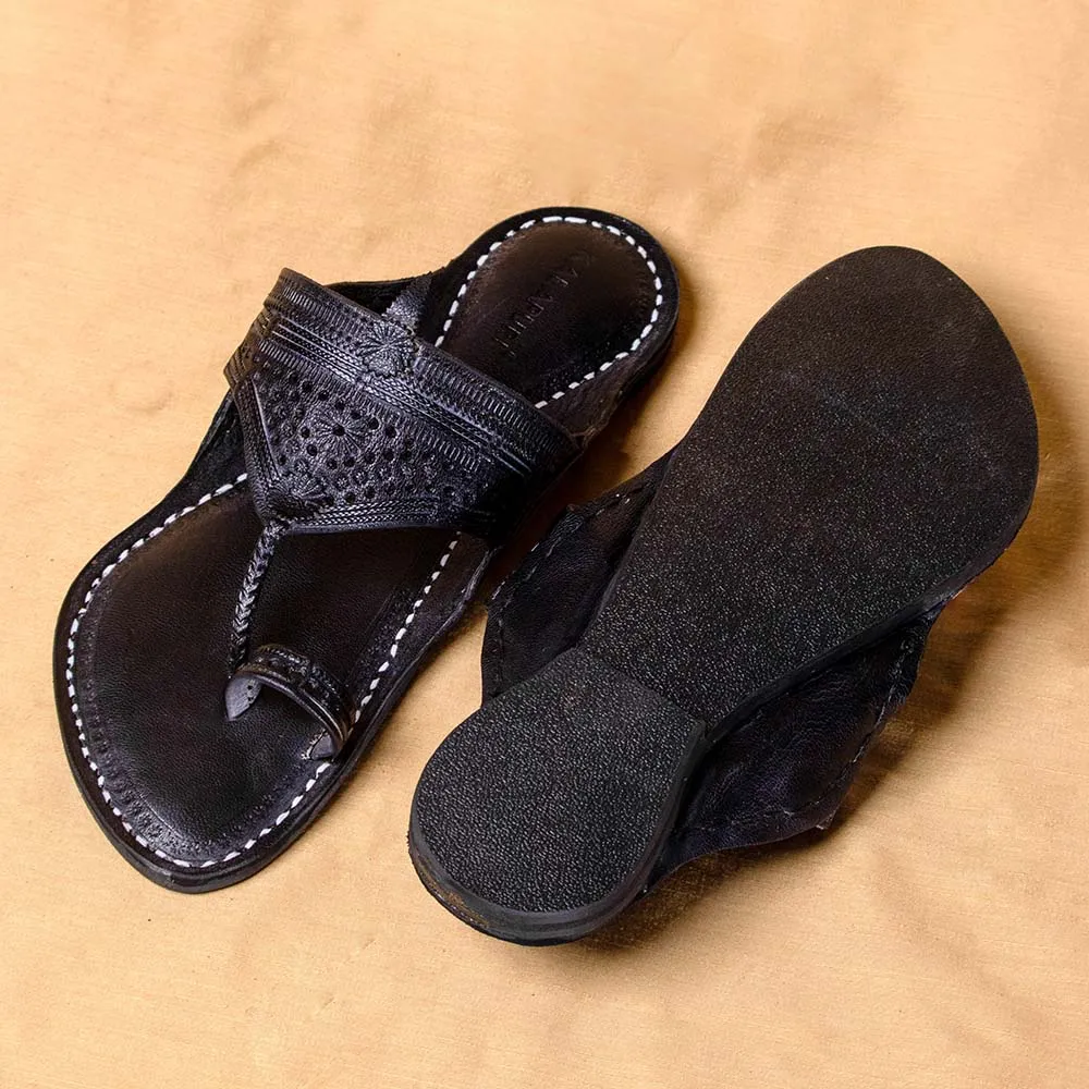 Black - Men Dress Your Feet in Colors: Classic Kolhapuri Leather Slippers