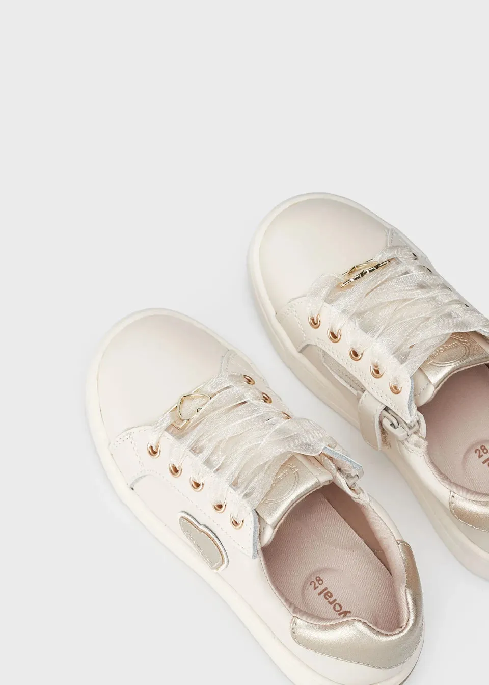 Girls Heart White Sneakers Sustainable Leather