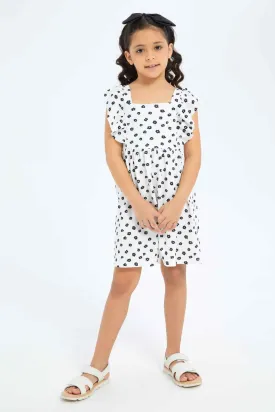 Girls Ruffle Floral Black And White Dress