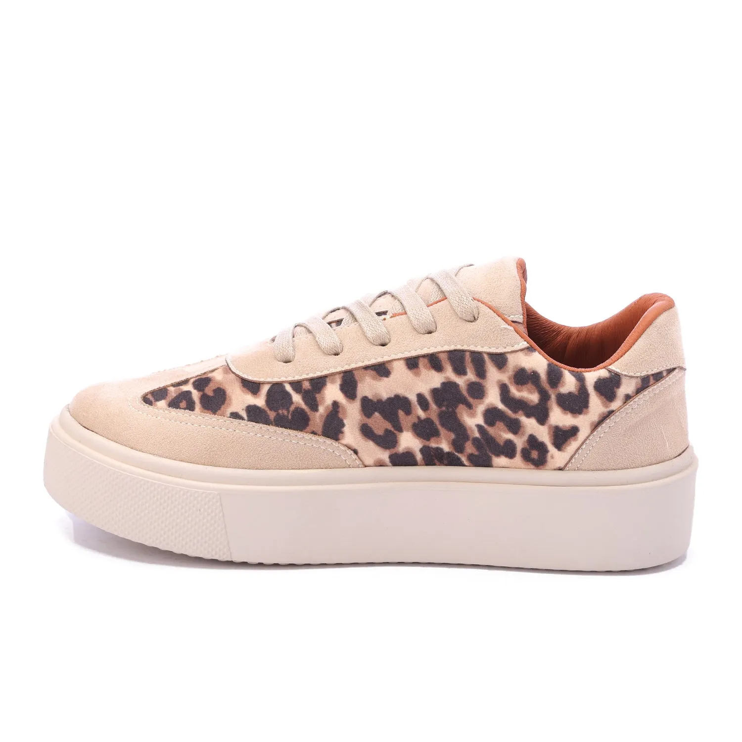 Lace-Up Leopard Suede Sneaker-Beige