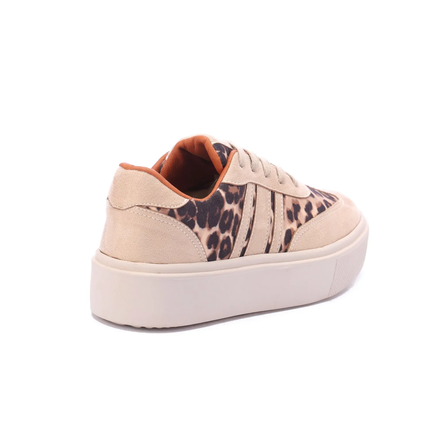 Lace-Up Leopard Suede Sneaker-Beige