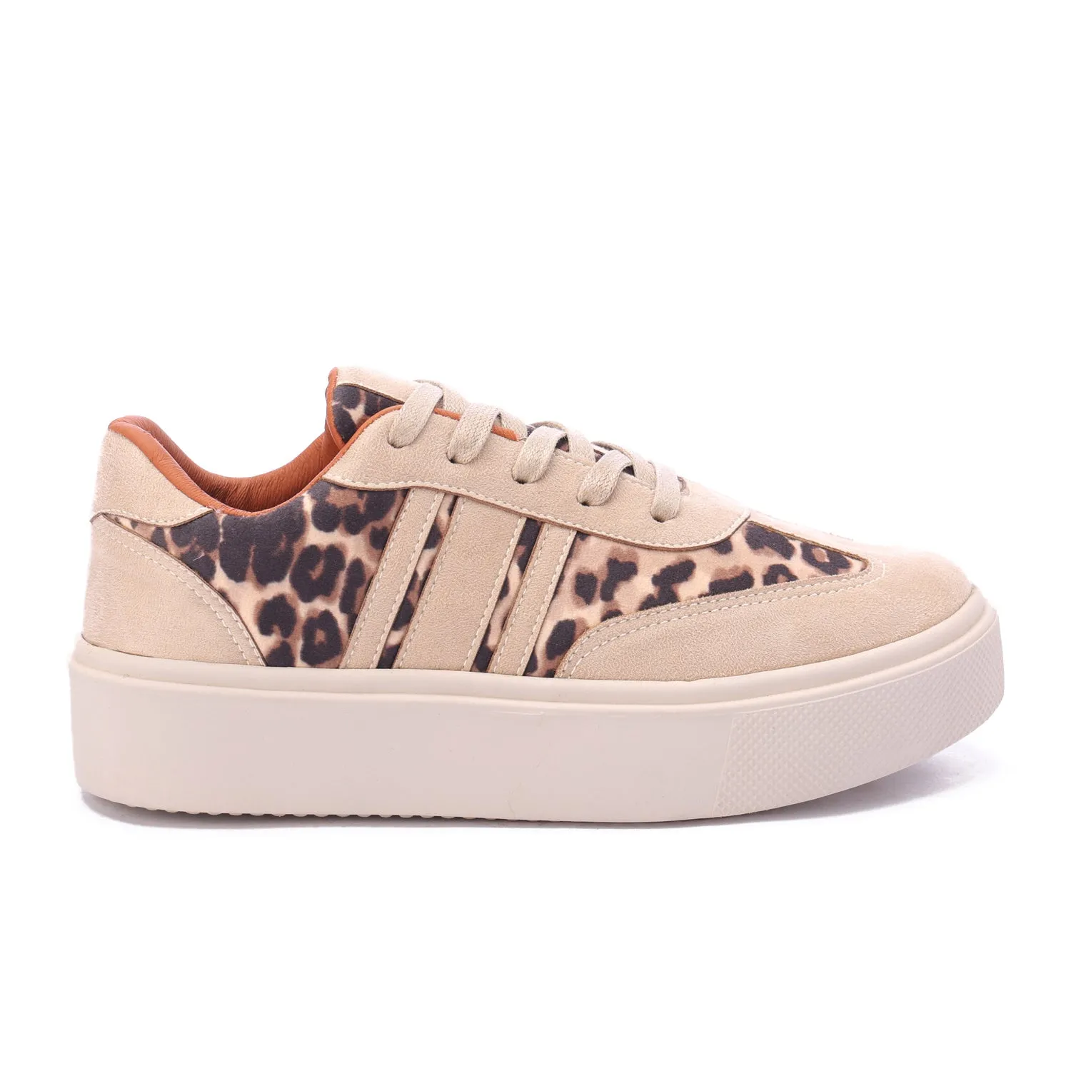 Lace-Up Leopard Suede Sneaker-Beige