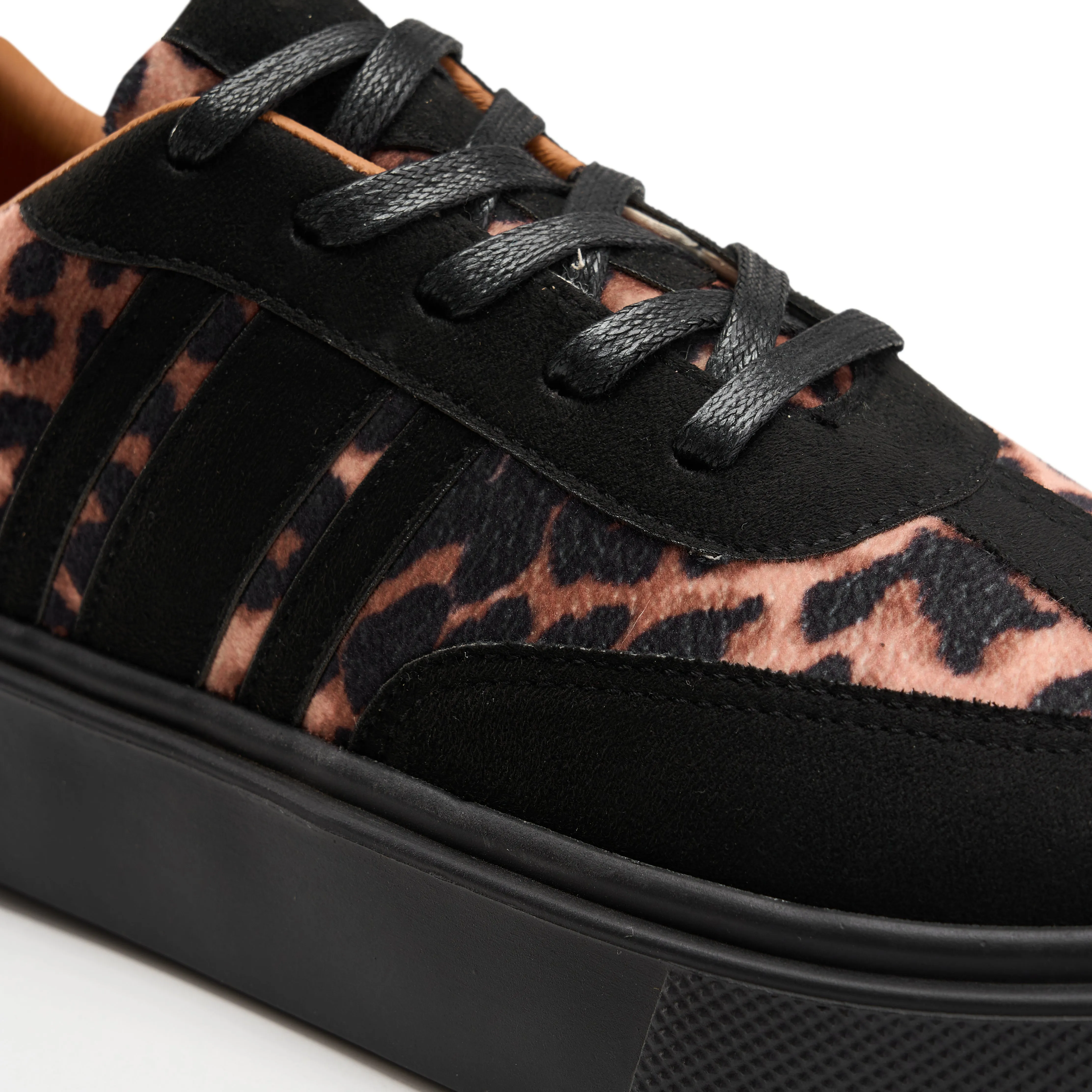 Lace-Up Leopard Suede Sneaker-Black