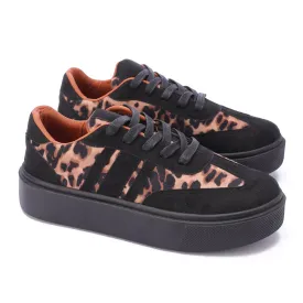 Lace-Up Leopard Suede Sneaker-Black
