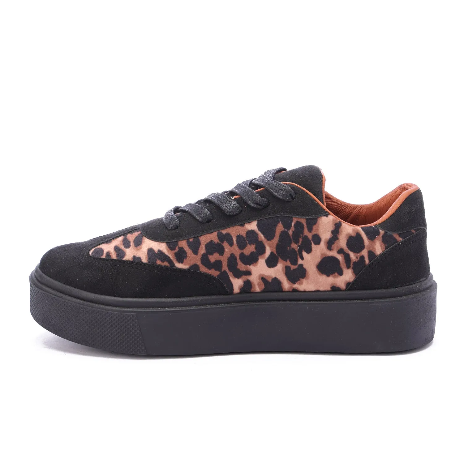 Lace-Up Leopard Suede Sneaker-Black