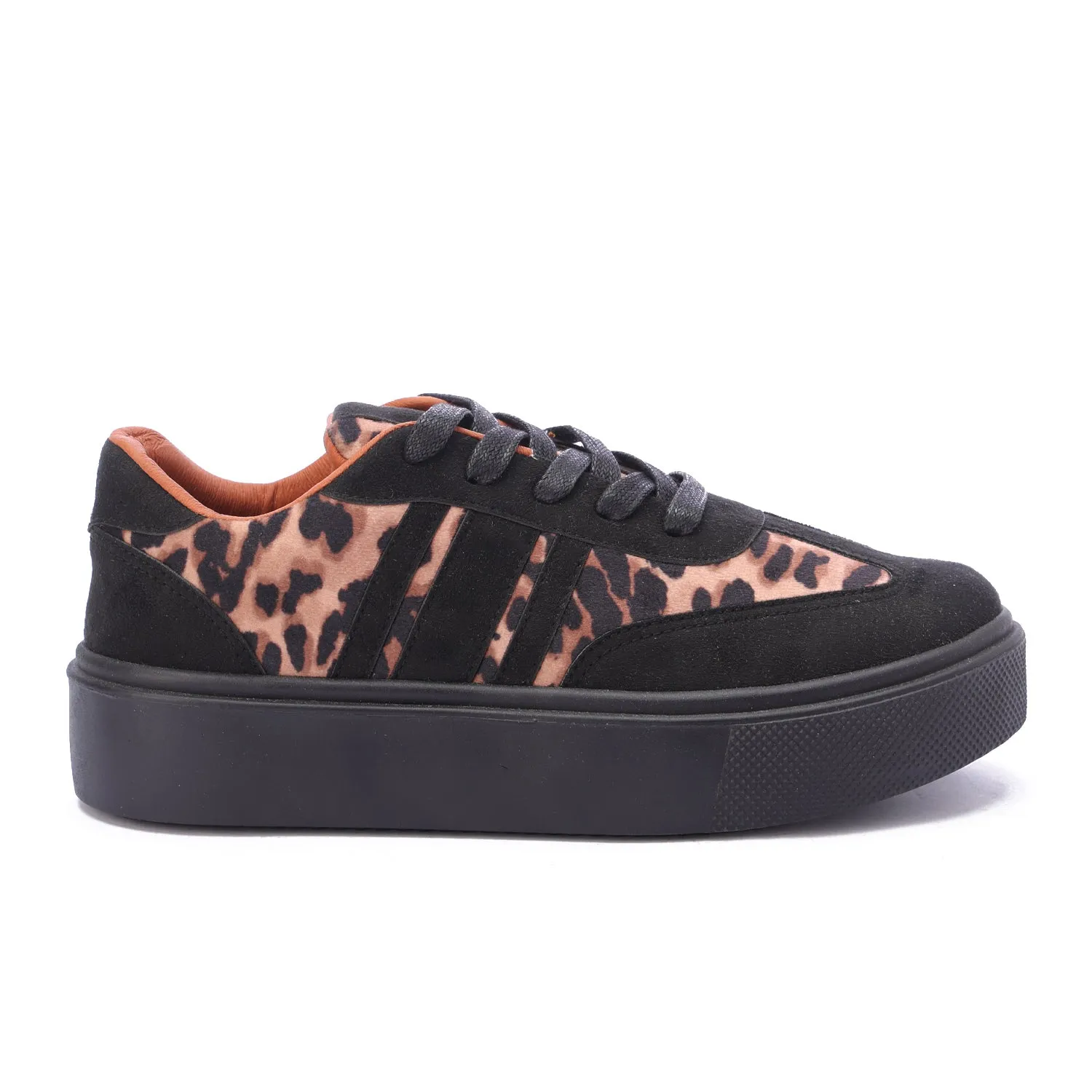 Lace-Up Leopard Suede Sneaker-Black