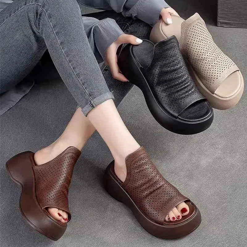 LIMIETTIJD 49% KORTINGVrouwen Ademende Holle-Out Leren Slippers