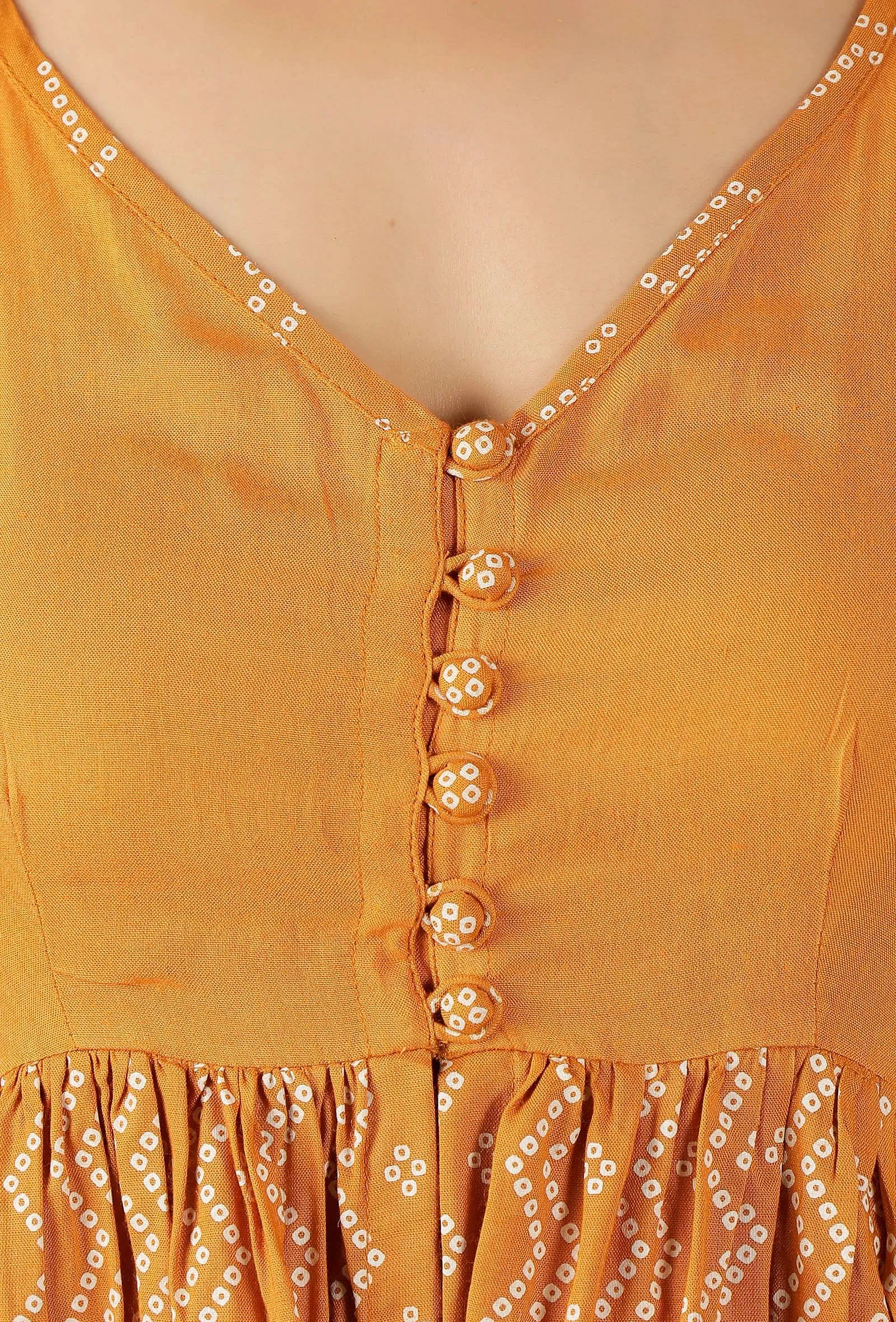 Mustard Bandhani Rayon Slip Kurta
