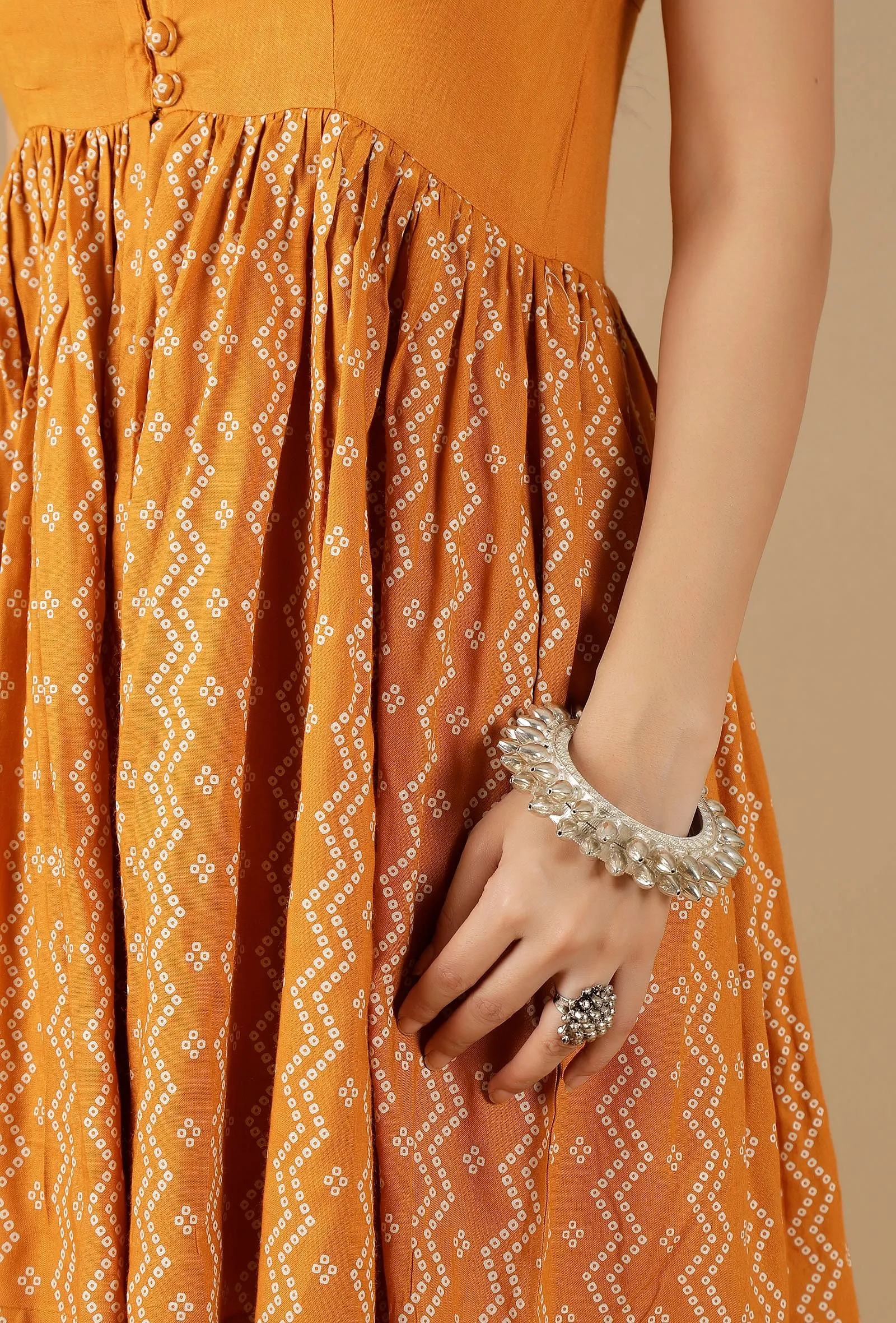 Mustard Bandhani Rayon Slip Kurta