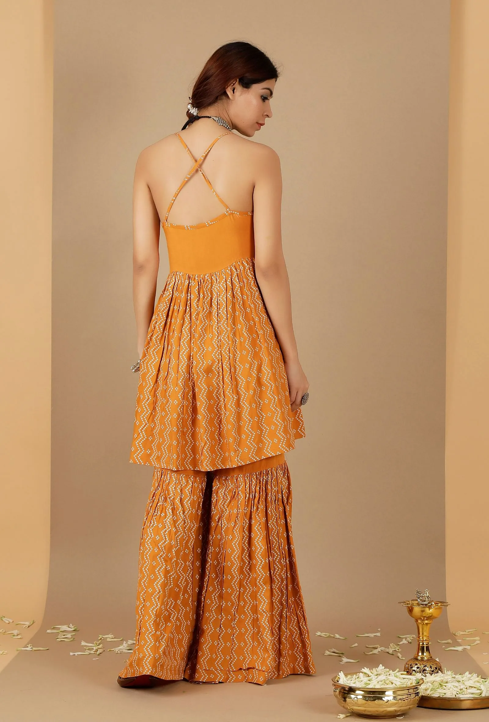 Mustard Bandhani Rayon Slip Kurta