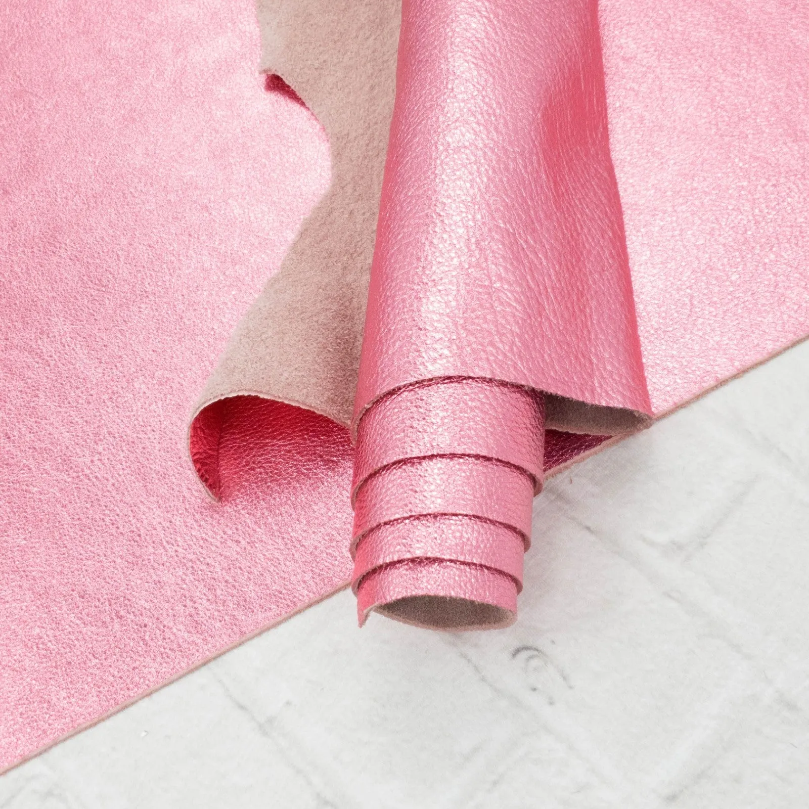 Party Girl Pink, 2-3 oz Cow Hides, Metallic Vegas