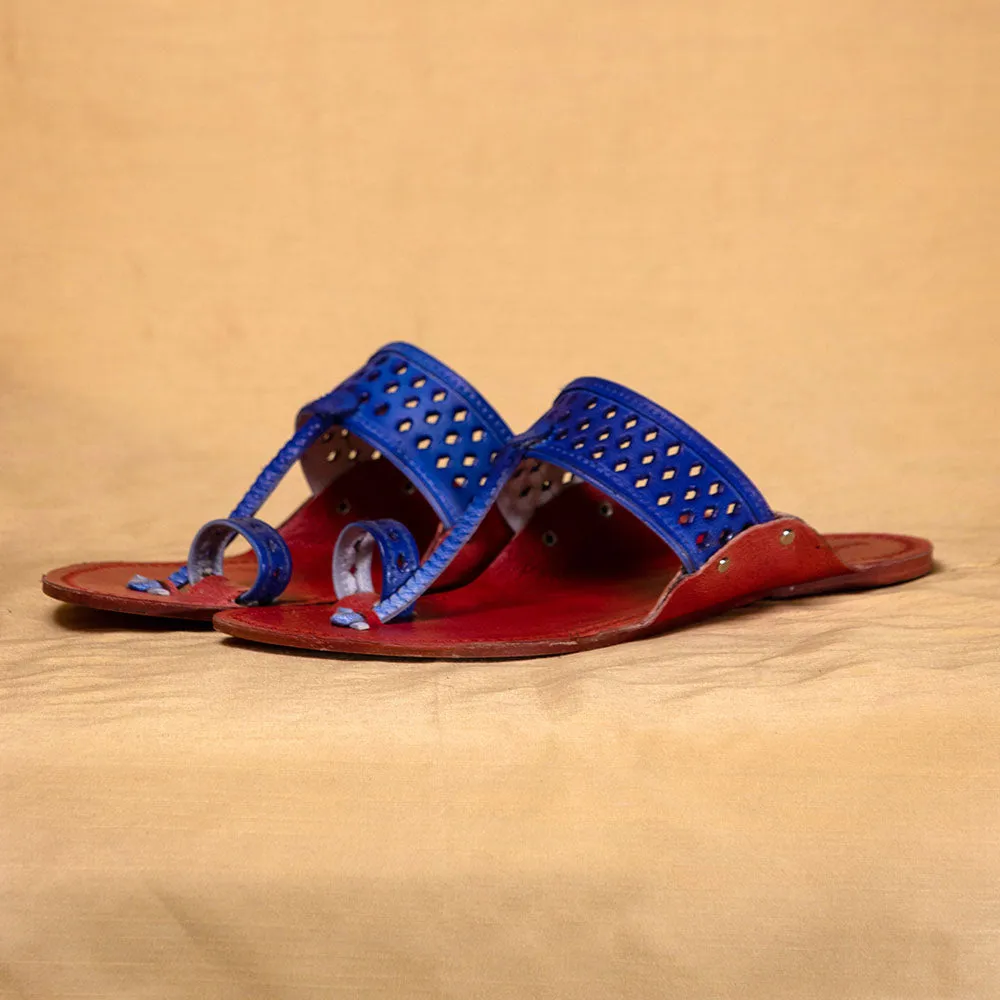 Red & Blue - Men Sartorial Splendor: Classic Kolhapuri Leather Slippers
