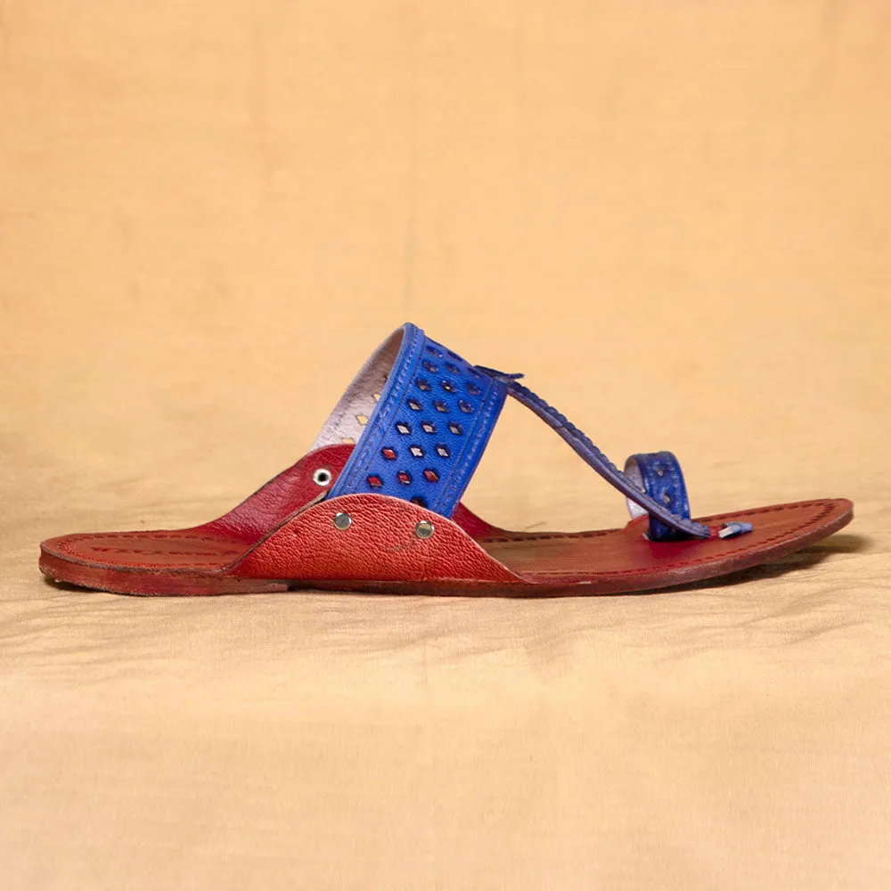 Red & Blue - Men Sartorial Splendor: Classic Kolhapuri Leather Slippers