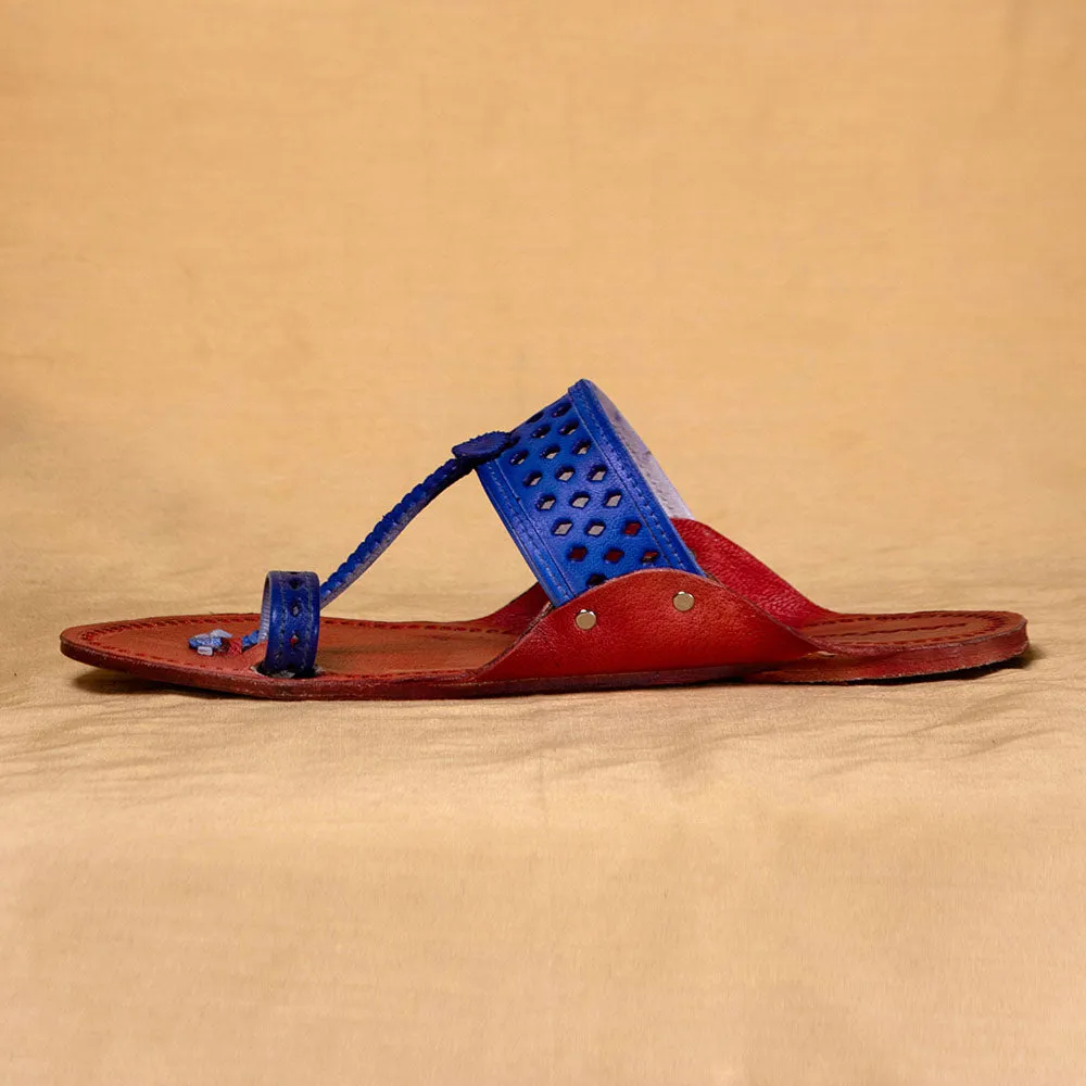 Red & Blue - Men Sartorial Splendor: Classic Kolhapuri Leather Slippers