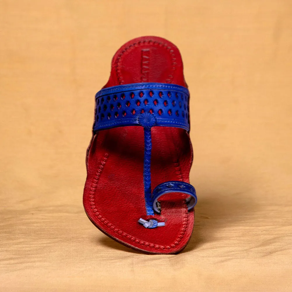 Red & Blue - Men Sartorial Splendor: Classic Kolhapuri Leather Slippers