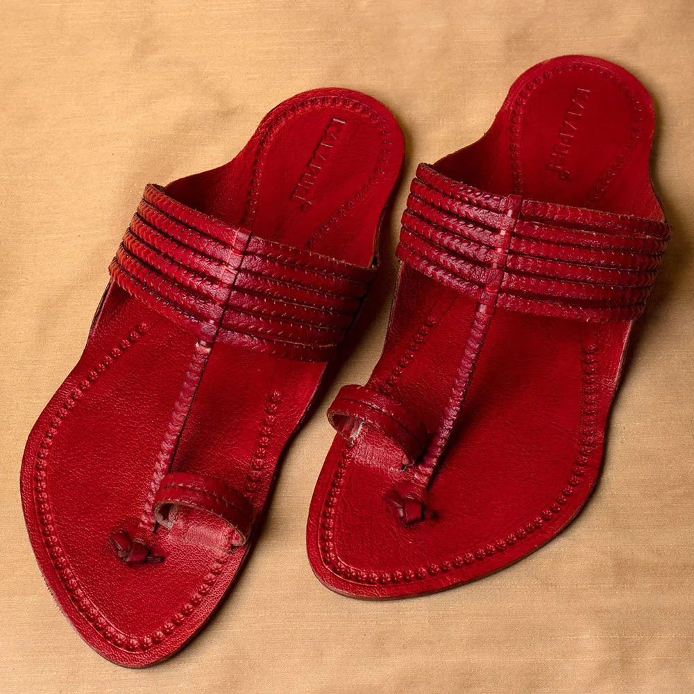 Red - Men Revitalize Your Wardrobe: Classic Kolhapuri Leather Slippers