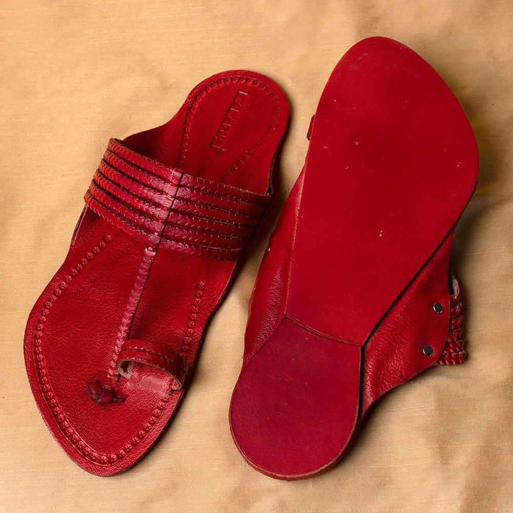 Red - Men Revitalize Your Wardrobe: Classic Kolhapuri Leather Slippers