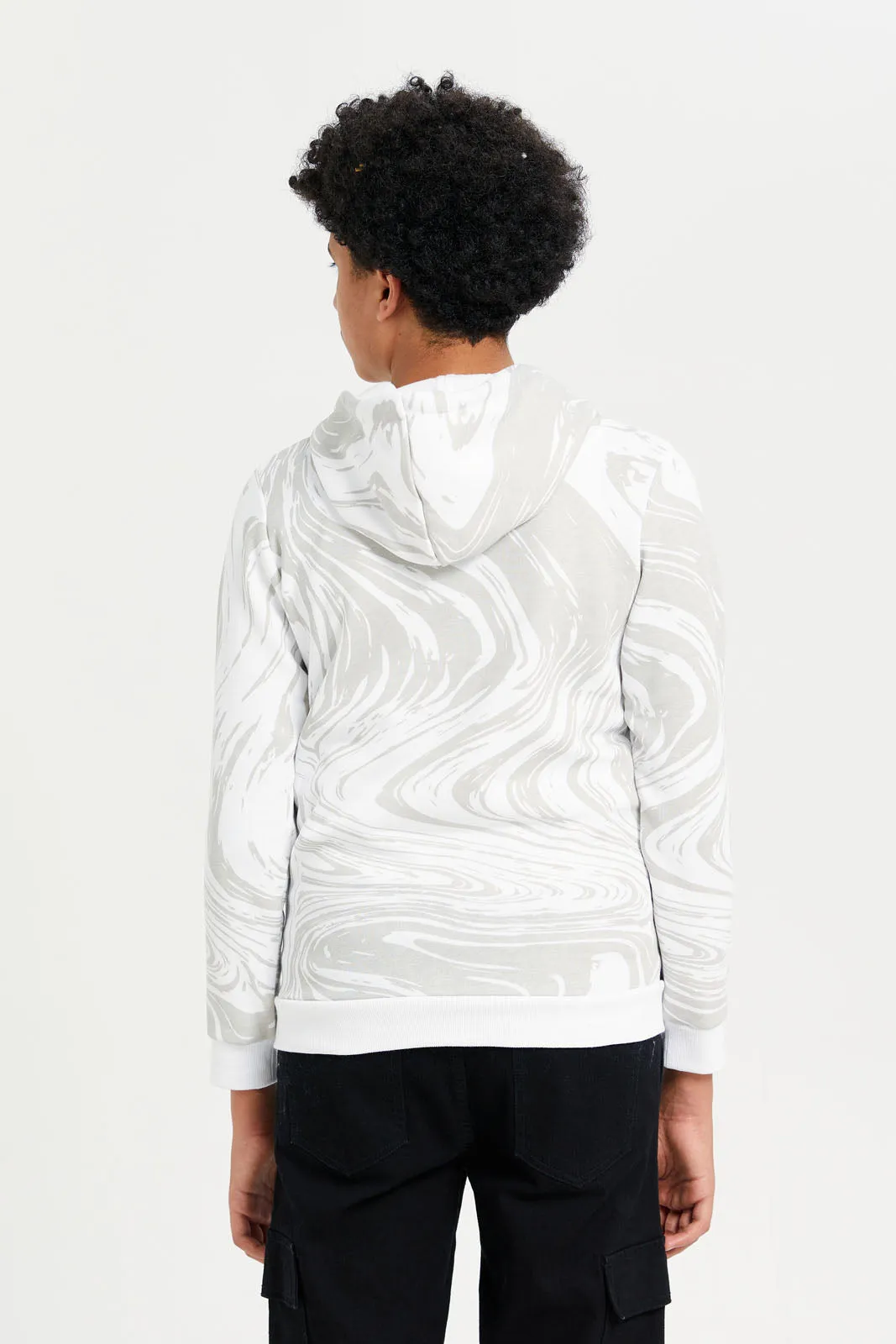 Senior Boys White Print Hooded Sweatshirt