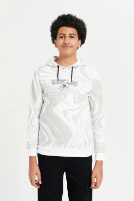 Senior Boys White Print Hooded Sweatshirt