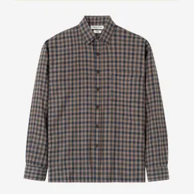 Sunny Vacation Long Sleeve Plaid Shirt - Navy Brown Squared