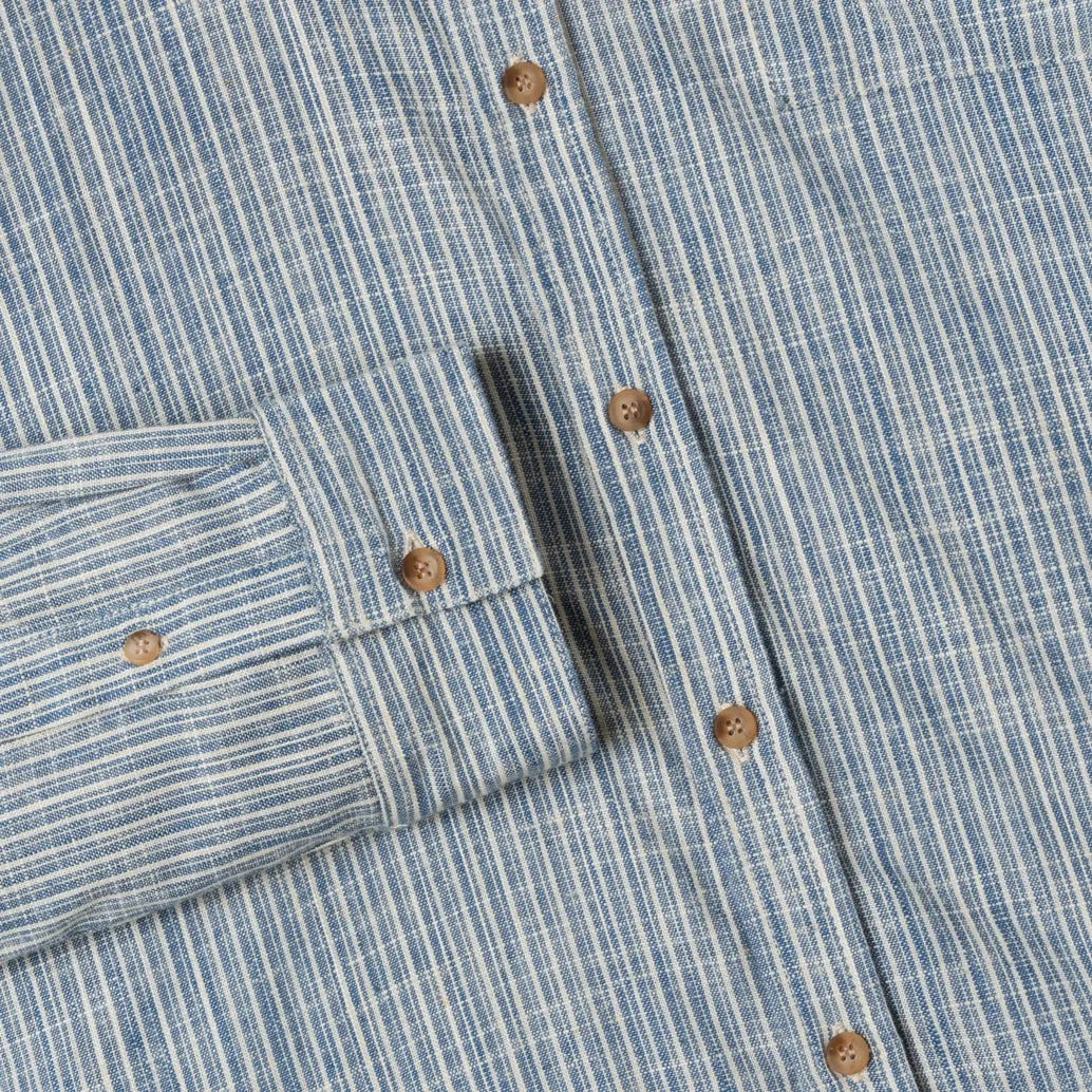 Sunny Vacation Long Sleeve Striped Shirt - Blue Mist